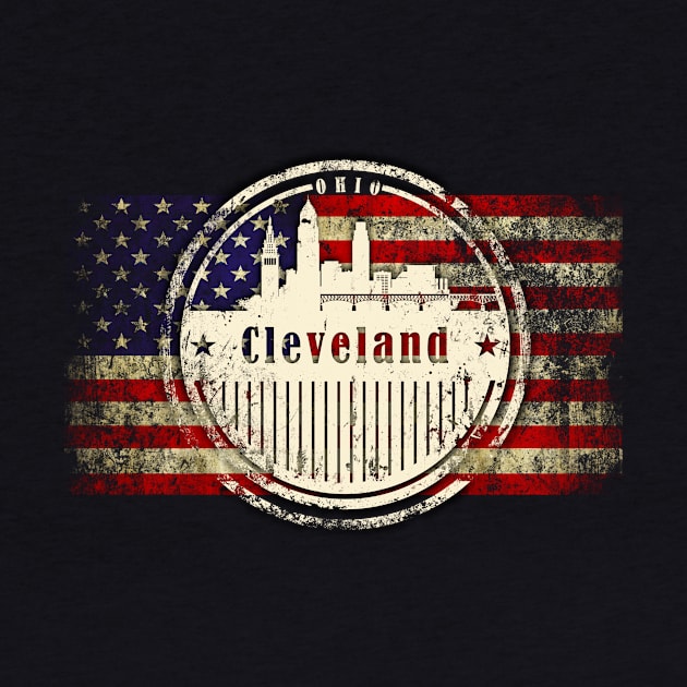 US flag with silhouette Cleveland City by DimDom